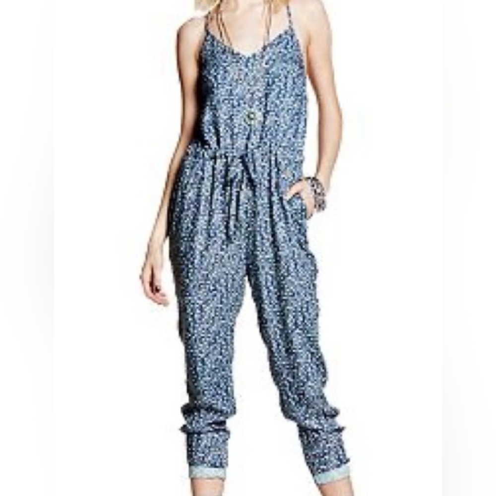Princess Vera Wang Boho Blue Ditsy Floral Crossed Straps Tapered Leg Jumper L